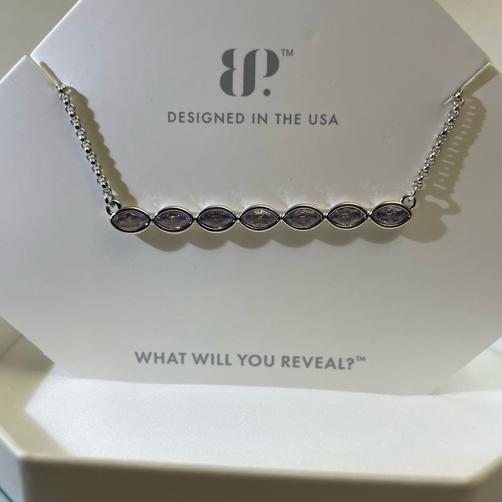 Bomb Party Raising the Bar Necklace “Known By A Thread” Lavender Topaz/Rhodium
